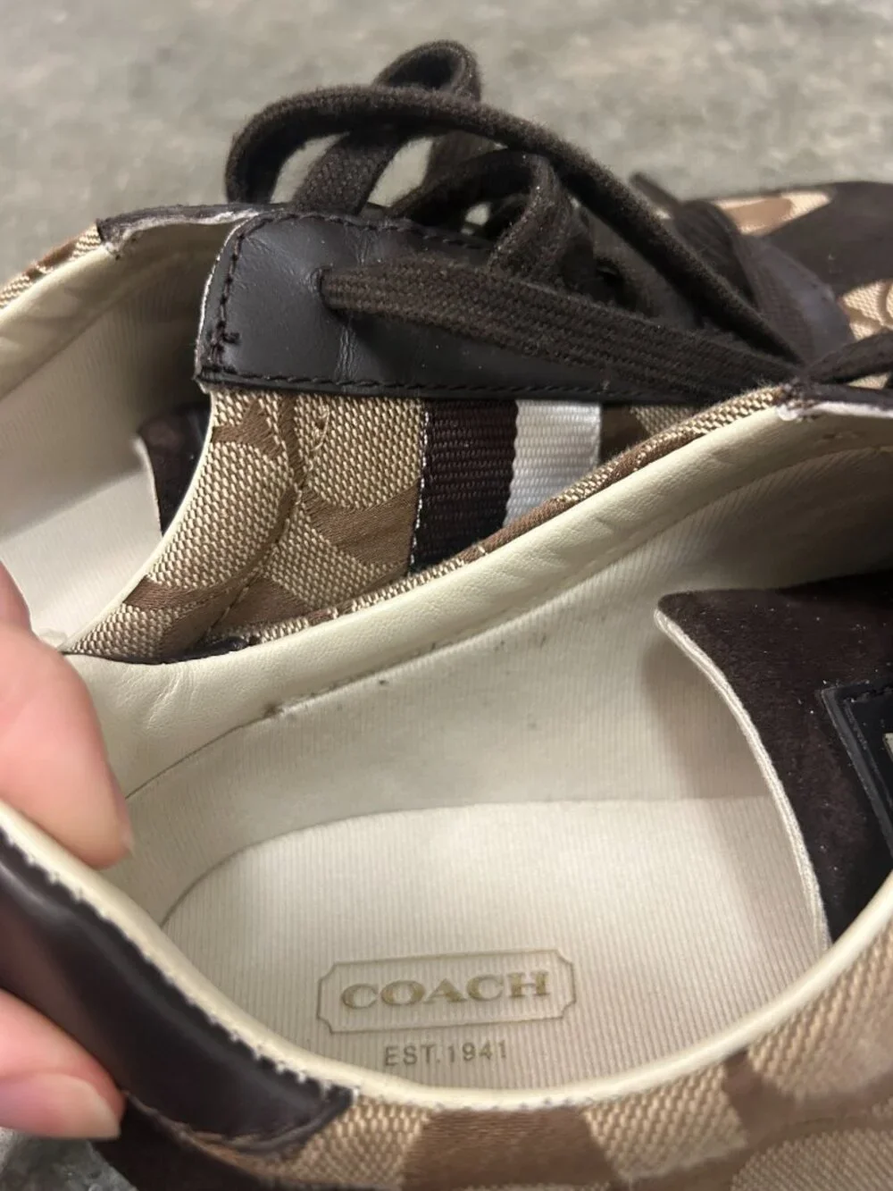 Vintage COACH Joss Signature C Jacquard Suede Sneakers Brown Q293 Women’s 9M